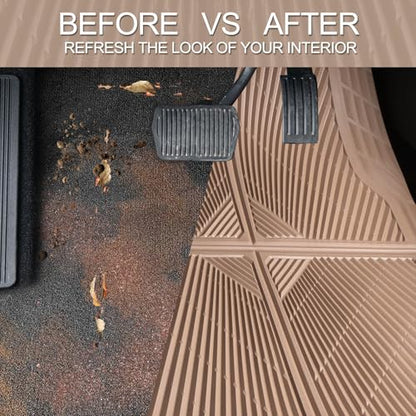 CAR PASS Beige Rubber Floor Mats&Cargo Liner,Waterproof Truck Mats Heavy Duty,All Weather Trim-to-Fit Automotive Mat for Car Truck SUV,Anti-Slip Easy Clean Durable,Full Set 5-Piece,3D Emboss All Beige - color: Beige Cargo Liner
