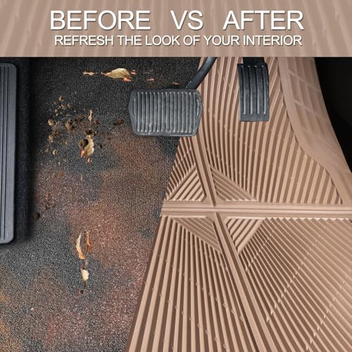 CAR PASS Beige Rubber Floor Mats&Cargo Liner,Waterproof Truck Mats Heavy Duty,All Weather Trim-to-Fit Automotive Mat for Car Truck SUV,Anti-Slip Easy Clean Durable,Full Set 5-Piece,3D Emboss All Beige - color: Beige Cargo Liner