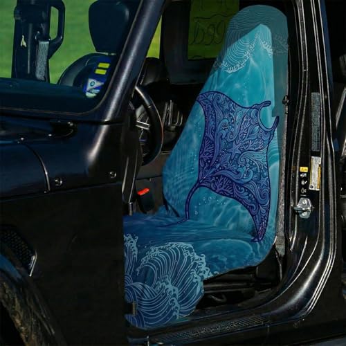 2 Pack Car Seat Towel Covers, Sweat-Proof Microfiber Seat Protectors for Gym, Running, Beach & Workout, Breathable Quick-Dry, Machine Washable, Coral Manta Ray Print, Universal Fit