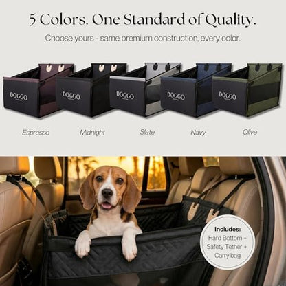 Dog Car Seat Cover with Hard Bottom – Back Seat Extender for Dogs Up to 35 lbs, Waterproof Non-Slip Hammock, Rigid Reinforced Base with Triple Security System, Storage Pockets, fits Cars SUVs Trucks