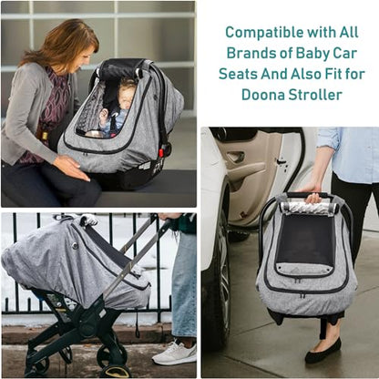 Waterproof Baby Car Seat Cover，YVMVDV Patented Cold Weather Carseat Cover for Babies,Infant Car Seat Cover Canopy for Boy Girls,Windproof Car Seat Canopy for Boys & Girls, Keeps Babies Warm - color: Thick-Gray