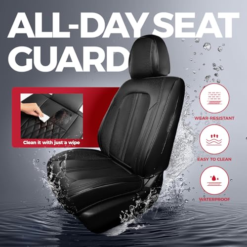 FREESOO Black Car Seat Covers Full Set, Universal Leather Seat Covers for Cars Trucks SUV, Waterproof Car Seat Cover Back Seat and Front, Breathable Car Seat Protector Cushion Fit for Most Vehicles