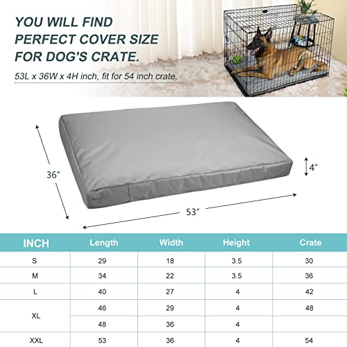 Explore Land Waterproof Dog Bed Cover Canvas Washable Dog Crate Pad Replacement Cover for 54 Inch Crate, 53Lx36Wx4H inch, Gray - color: Light Gray With Canvas, size: 53”Lx36”Wx4”H
