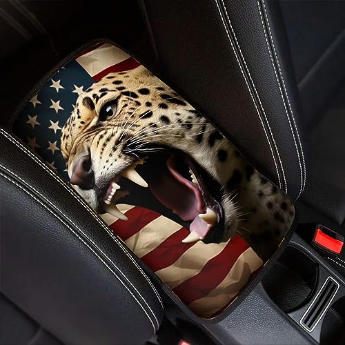 Car Center Console Pad, Universal Waterproof Car Armrest Seat Box Cover, Car Interior Accessories for Most Vehicle SUV Truck Vintage American Flag Leopard Car Armrest Pad - color: vintage american flag leopard