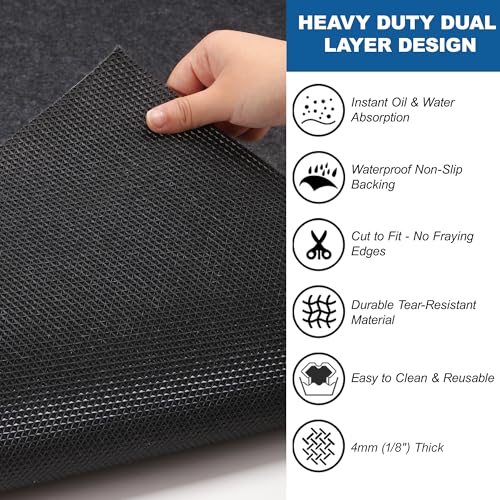Oil Mat for Garage 36" x 59" - Premium Felt + Rubber Waterproof Backing Thickened Soft Contains Liquids Oil Spill Mat Reusable Non-Slip Maintenance Pad for Under Car Workbench Driveway Spot Protection