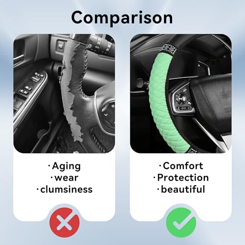 Bling Car Steering Wheel Cover, 15 Inch Rhinestones Soft Leather Elastic Steering Wheel Protector, Universal 15 Inch for Women Girls, Fit Vehicles, Sedans, SUVs, Vans, Trucks (Green) - color: Green