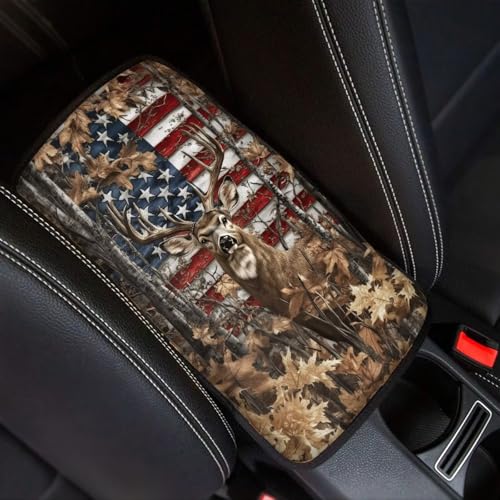Hunting Camo Deer Print Car Center Console Cover,Soft Car Armrest Cover Universal Auto Interior Decoration Accessories - color: Hunting Camo Deer