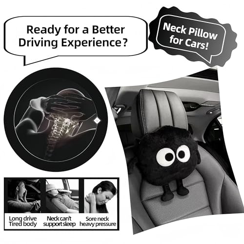 Car Headrest Pillow 2PCS Cute Big-Eyed Sprite Car Headrest Pillows Travel Neck Pillow Comfortable Neck Support - Plush Comfort Neck Cushions for Cars, Home & Office