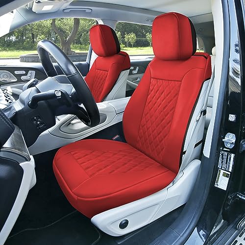 FH Group Deluxe Faux Leather Diamond Pattern Front Set Car Seat Cushions (Red) with Gift - Universal Fit for Cars, Trucks, & SUVs - color: Red