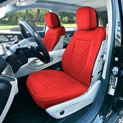 FH Group Deluxe Faux Leather Diamond Pattern Front Set Car Seat Cushions (Red) with Gift - Universal Fit for Cars, Trucks, & SUVs - color: Red