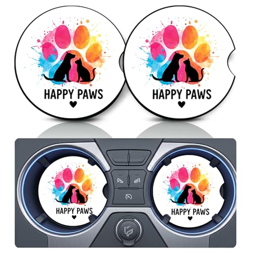 2PCS Dog Paw Print Car Cup Holder Coasters, Cars Coasters for Cup Holders, Anti Slip Rubber Mat with Finger Slot, Dogs Car Accessories Interior Decor, Dog Lover Gifts for Women, Men - color: Pet Paw Print