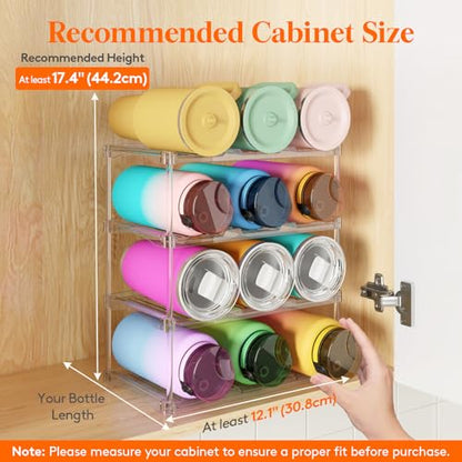 Lifewit Stackable Bottle Storage Organizer, Clear Freestanding Wine Holder for Cabinet, Large Slot Water Bottle Tumbler Cup Organizer for Pantry, Plastic Wine Rack for Fridge Cellar, 4Tier Hold 12 - size: 4 Tier-12 Bottle