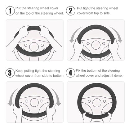 Universal 15 Inch Steering Wheel Cover for Cooling, Non-Slip Breathable Cooling Car Steering Wheel Cover with Upgraded Silicone Inner Ring for Round/D Shape, Warm in Winter Cool in Summer, White Gray - color: Silver Gray