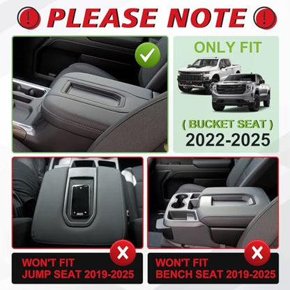Center Console Armrest Cover Fit for Chevy Silverado & GMC Sierra 1500 2500 3500 2022-2026 Accessories, Comfort Armrest Pad Console Lid Cushion Vegan Leather 1-Inch Extra Thick(Bucket Seat) - size: 1) 22-25 |Silverado & Sierra| Bucket Seat, +Thick