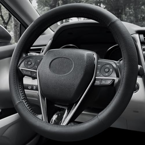 Steering Wheel Cover Standard Size 14.5-15 inch, Non-Slip Car Wheel Cover Protector, Non-Folding Packaging, Microfiber Leather, Black
