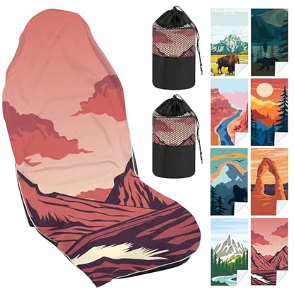 Hahafelt Car Seat Towel Covers with Storage Bag, 63 x 32 Inch Universal Non Slip Waterproof Sweat Protector for Car Truck, Gym Swimming Running, Machine Washable(2 Pack,Death Valley National Park) - style: Death Valley National Park