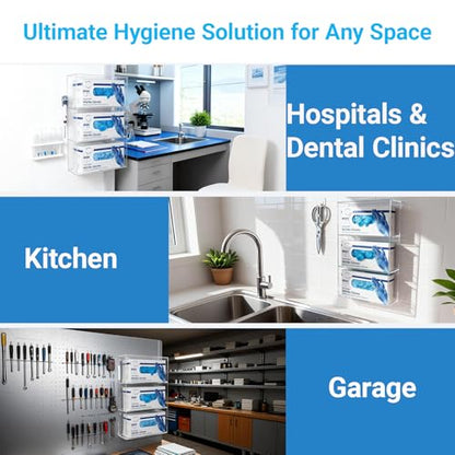 Triple Glove Box Holder Wall Mount, 3 Compartments Clear Acrylic Rubber Nitrile Gloves Dispenser for Lab, Hospital, Kitchen - Side-Loading - Mounting Hardware Included -10 x 3.5 x 16.4 IN - size: Triple