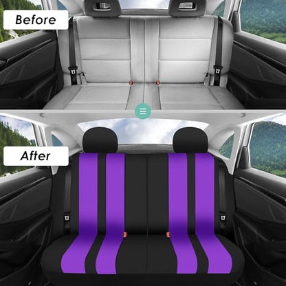 FH Group Car Seat Covers (Purple, Universal Fit) - Cloth, Full Set, Low Back, Airbag Compatible, Split Bench Rear Seat Cover for SUV, Sedan, Van - color: Purple, size: Full Set