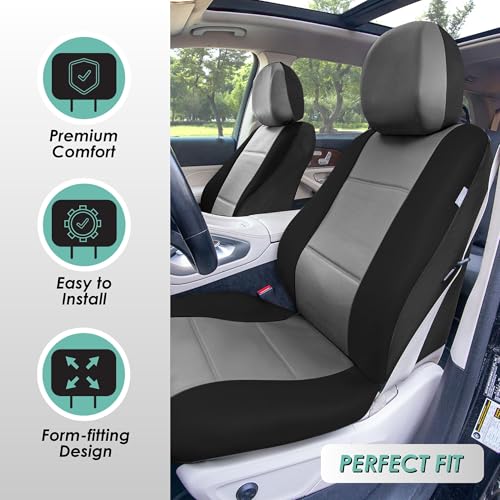 FH Group 3 Row PU Leather 7 Seater Car Seat Covers, Airbag Compatible and Split Bench - Fit Most Car, Truck, SUV, & Van Black/Gray - color: Grey, style: 7 Seater