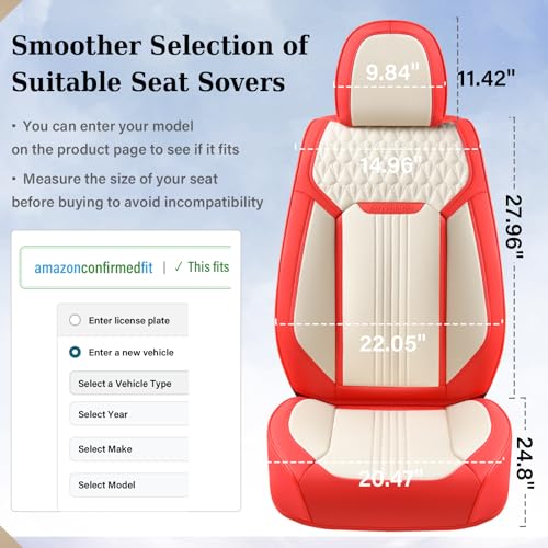 Coverado Car Seat Covers Full Set, Front and Rear Seat Covers, 5 Seats Leather Seat Covers for Cars, Waterproof Car Seat Protectors, Automotive Seat Cushions, Universal Fit for Most Cars, Red&White