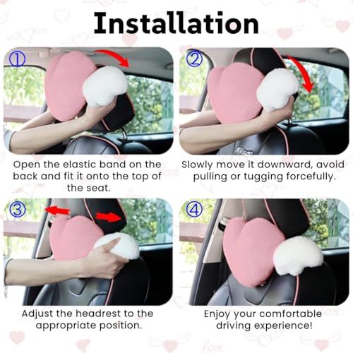 Sexysamba 2 Pcs Heart Shaped Car Headrest Pillow Devil & Angel Wings Neck Pillow Cute Car Seat Decor Neck Support Cushions for Travel Sleeping, Driving, Home, Office, Black Devil