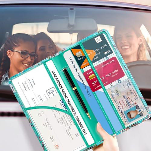 CoBak Car Registration and Insurance Holder - Vehicle Glove Box Car Organizer,Auto Truck Comparment Accessories Case with Magnetic Closure for Driver License,Cards - color: L-Almond Blossoms