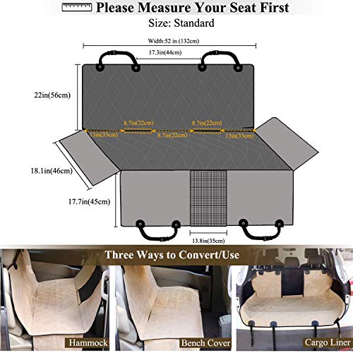 VIVAGLORY Dog Car Seat Covers, Hammock Seat Cover Mesh Visual Window with Extra Strap & Buckles, Waterproof & Nonslip Car Back Seat Cover Convert to Bench Seat Cover & Trunk Liner, Heather Khaki S - color: Heather Khaki, size: Standard (width 52")
