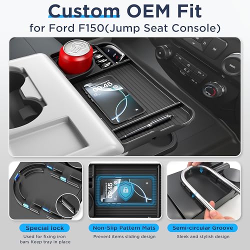 2011-2026 For Ford F150 F250 F350 F450 F550 F650 Front Seat Headrest Oraganizer [Large Cup Holder] Console Storage F150 F250 F350 F450 F550 F650 Super Duty Accessories(Jump Seat Only) Black