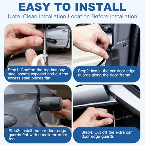 20Ft (6.1m) Car Door Edge Guards, U-Shaped Black Car Door Protector, Automotive Door Entry Guard Fit for Most Vehicles, Built-in Metal Clips, No Need Adhesive, Easy to Cut