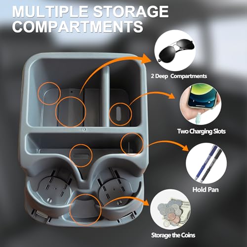 Car Center Console with Adjustable Cup Holders, Universal Center Console Organizer for Truck, Cars, Minivans, Suvs, Truck Floor Console, Bench Seat Center Console (Gray) - color: Gray