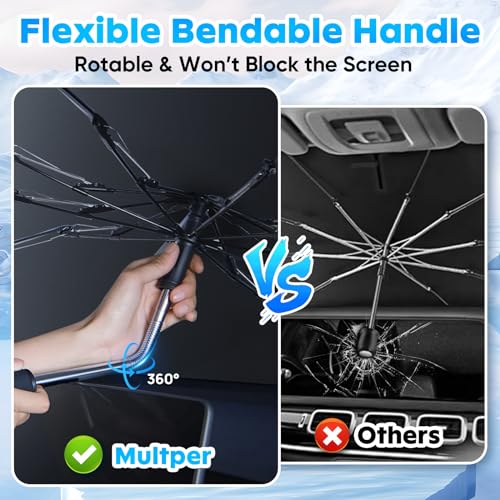 Multper Car Windshield Sun Shade - Reflective Foldable Sunshade Umbrella for UV Rays & Heat Protection, 360° Rotation Bendable Front Window Shield Easy Storage & Keeps Interior Cooler - 55"*31.5" - size: L