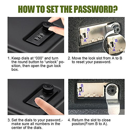 Younion Pistol Safe, Portable Travel Gun Safe,Handgun Lock Box, Gun Safes for Cars, Black - color: Dial lock