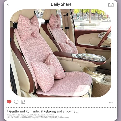 Car Headrest Pillow with Leopard Print Chic Car Interior Breathable Neck Support Cushions Fits for Most Cars (Pink Pillow) - color: Pink Pillow