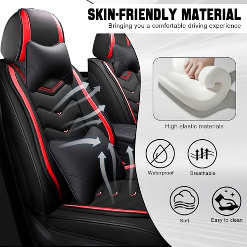 Car Seat Cover for KIA Soul 2010-2025, Seat Covers Full Set,Non-Slip Waterproof seat Cover,Wear-Resistant Nappa Leather car seat Covers. (Luxury 5 Seats/Black Red) - color: Black Red, size: Luxury 5 Seats