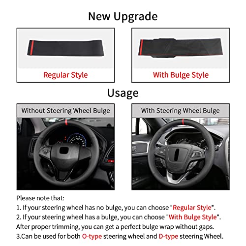 Universal 15 Inch Hand Sewn Steering Wheel Cover Stitch on Wrap with Red Regression Sign,Non-Slip Breathable Comfortable Microfiber Leather Steering Wheel Sewing Kit,11 cm