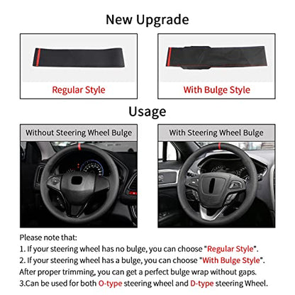 Universal 15 Inch Hand Sewn Steering Wheel Cover Stitch on Wrap with Red Regression Sign,Non-Slip Breathable Comfortable Microfiber Leather Steering Wheel Sewing Kit,11 cm