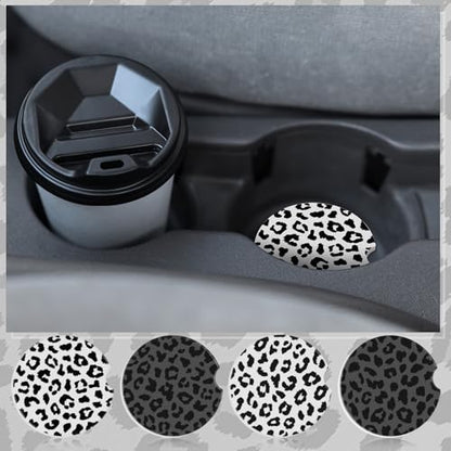 Boao 4 Pcs Leopard Car Cupholder Coasters for Valentine's Day, Ceramic Coasters 2.56'' Anti Slip Base with Finger Notch for Dry Clean, Car Interior Accessories, Birthday Gifts - style: Leopard