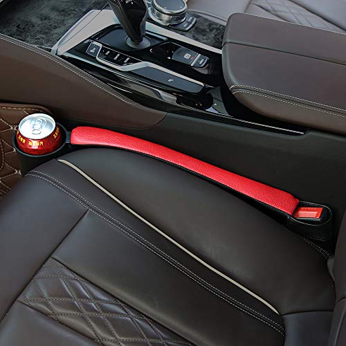 Supin 2 Prices Car Seat Gap Filler Pad PU Leather Console Side Pocket Organizer and one Cup for Cellphone Wallet Coin Key (Black+Red) - color: Black+Red