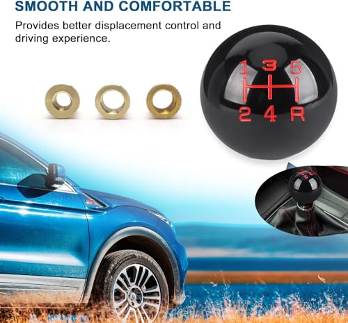 5 Speed Car Racing Gear Shift Shifter Knob, Resin Polished Round Ball Shift Knob with 3 Adapters Compatible with Manual Car (Black 5) - color: 5 Speed(Black)