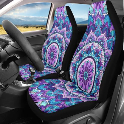 Pehede Car Seat Cover Purple Mandala Flower Pattern Front for Cars, Easy to Install Cover Set, Accessories Auto Trucks Van SUV,2 Packs - color: Multi27