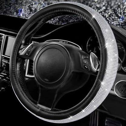 CAR PASS Bling Silver Diamond Leather Steering Wheel Cover, with Sparkly Crystal Glitter Rhinestone Universal Fit 13" 1/2-14" Small Car Wheel Protector for Women Girl Fit Car,SUV,Van,Sedan, Silver - color: Silver Diamond Leather Small