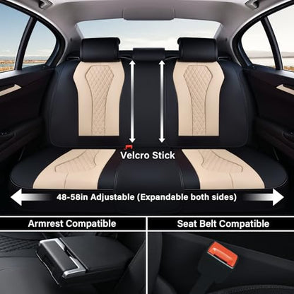 Coverado Car Seat Covers, Back Car Seat Cover, 3-Pieces Leather Seat Cover, Luxury Car Seat Cushion, Luxury Seat Cover Seat Protector Universal Most Cars Trucks SUV - color: Black/Beige
