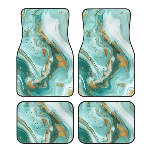 Universal Fit Car Floor Mats, Teal Aqua Marble Modern Art Abstract Set of 4pcs Car Carpet Fit for SUV, Vans, Sedans, Trucks - color: Teal Aqua Marble