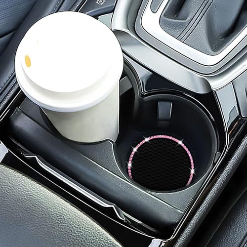 Car Coasters, Senose Bling Car Accessories for Women, Universal 2.75" Anti-Slip Silicone Cup Holder Coasters for Car, Cute Automotive Cup Holders Diamond Vehicle Interior Decor (Black Pink, 2 Pack)