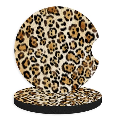 2pcs Cute Leopard Print Car Coasters,Absorbent Universal neoprener Cup Holder Coasters with a Finger Notch,Car Accessories for Women&Man Interior，2.75" 1 - color: Leopard Print 1
