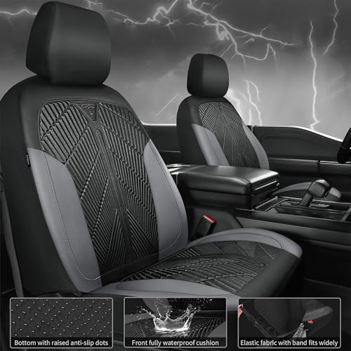 CAR PASS Waterproof Black Gray Car Seat Covers Front Seat Covers Neoprene Wetsuit,All-Weather Non-Slip Durable,Universal Fit for SUV Sedans Trucks Van Automotive,Airbag Compatible,3D Emboss Black Gray - color: Black and Gray, size: Two Front