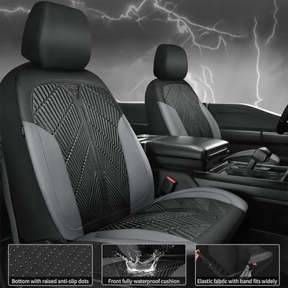 CAR PASS Waterproof Black Gray Car Seat Covers Front Seat Covers Neoprene Wetsuit,All-Weather Non-Slip Durable,Universal Fit for SUV Sedans Trucks Van Automotive,Airbag Compatible,3D Emboss Black Gray - color: Black and Gray, size: Two Front
