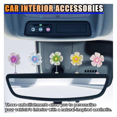 BDZMC 5PCS Flower Car Dashboard Accessories, Cute Shaking Flower Car Decorations, Funny Rearview Mirror Accessories, Car Center Console Ornament, Auto Interior Aesthetic Charm (No Leaves)