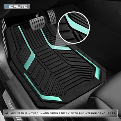 PIC AUTO Heavy Duty Rubber Floor Mats, Mint Aluminum Film Car Mats Set, Front and Rear Car Mats with Anti-Slip Backing, All Weather Protection, Trim-to-Fit for Automotive SUV, Sedan, Van - color: Mint