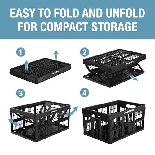 CleverMade Collapsible Utility Crates, Obsidian, 3 Pack, 45L/11 Gal, 66 lbs Capacity, Stackable Containers, Heavy Duty, Space-Saving Baskets,Polypropylene (PP) - color: Obsidian, size: 45L - 3 Pack